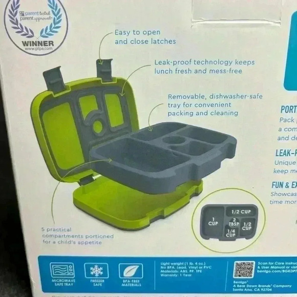 Bentgo Kids Durable & Leak-proof 5 Compartment Kids Lunch Box Dino New In Box - Picture 5 of 7